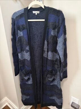 Anatomie Navy and Gray Fuzzy Open-Front Cardigan